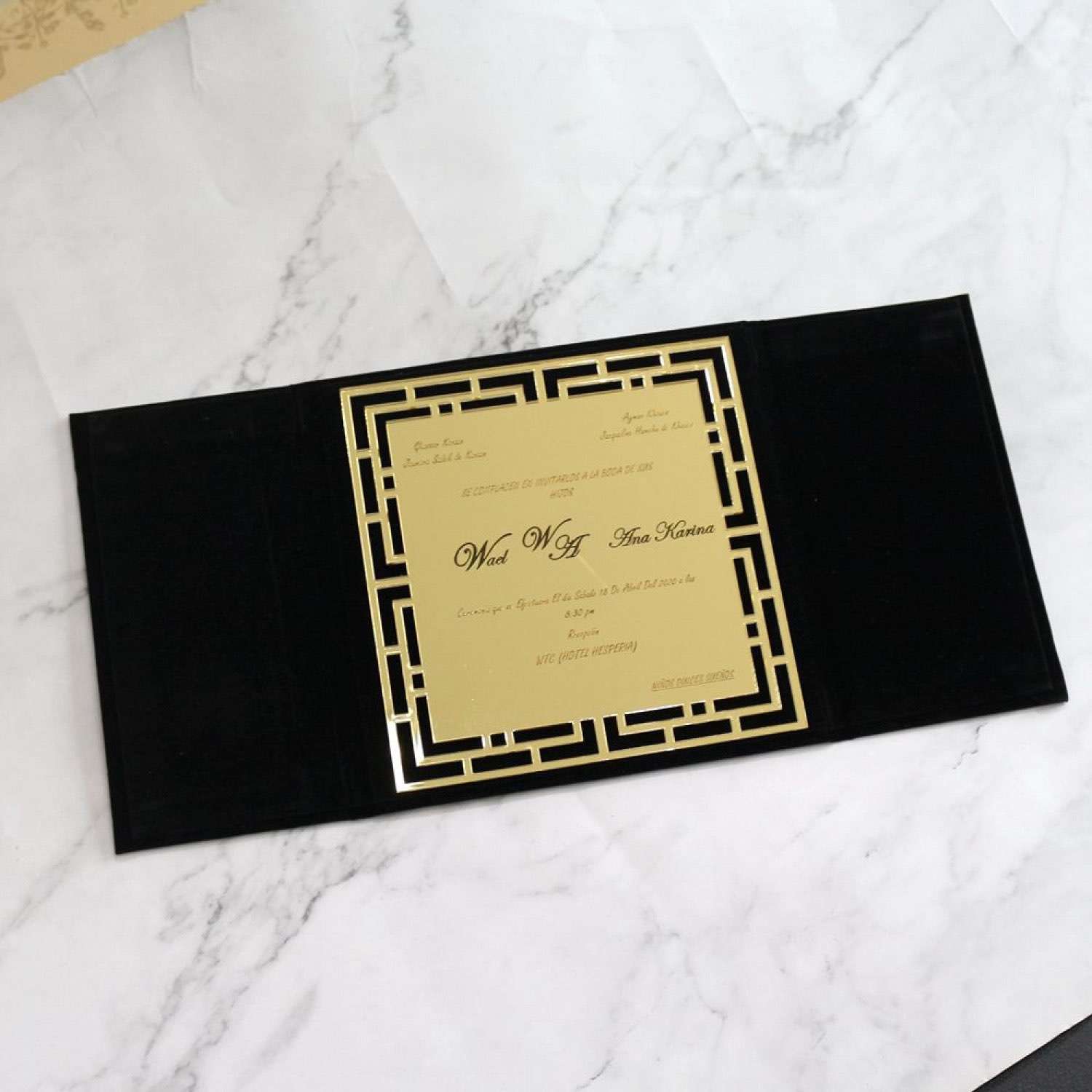 Square Acrylic Invitation Card With Velvet Gold Mirror Acrylic Personalized Custom